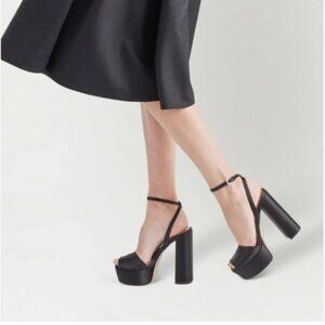 FSJ Black Platform Ankle Strap Sandals Peep Open Toe Chunky High Heels Shoes